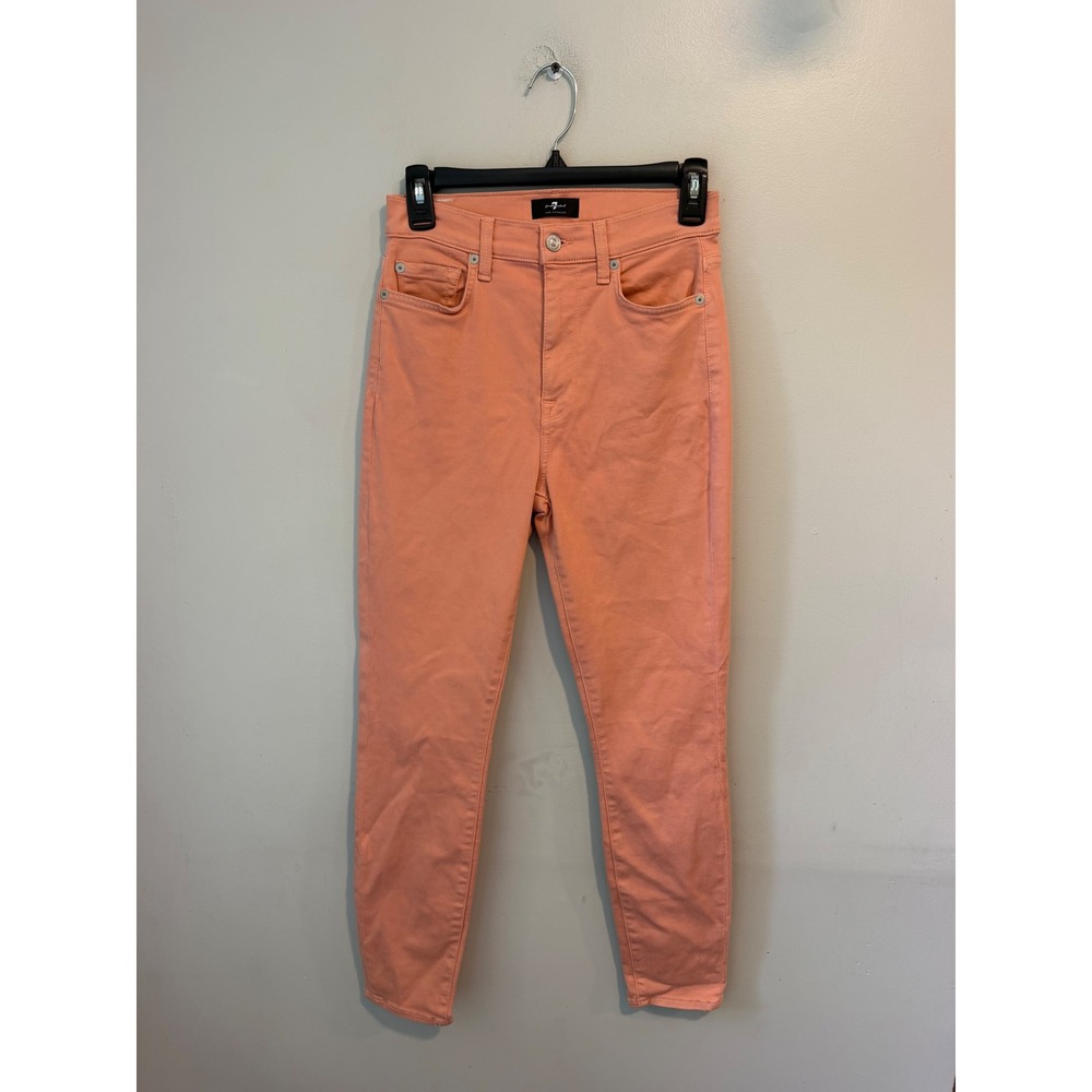 7 For All Mankind Womens High Waist Skinny Jeans Peach Coral Ankle Size 26